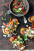 Greek salad sandwiches with feta and grapefruit