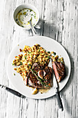 Grilled rib-eye with couscous and mint yoghurt