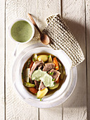 Cooked ox breast with green sauce