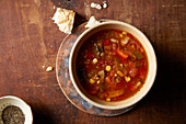 Hearty vegetable soup with white bread