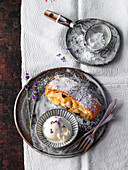 Apple strudel with lavender ice cream