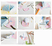 Instruction for making origami bird from painted paper