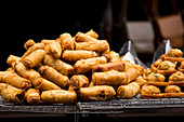 Fried spring rolls in street food stand in China Town, Bangkok