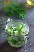 Cucumber salad in a preserving jar