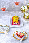 Herring in red beetroot and vegetable salads for New Year's Eve