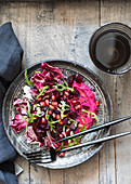 Beetroot and horseradish hummus with roasted vegetables