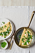 Green pea and mint omelette with goat cheese