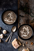 Mushroom soup with cream and thyme