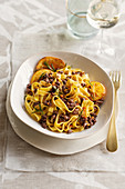 Tagliatelle with port wine and orange duck ragout and rosemary
