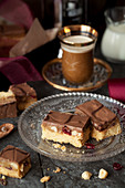 Millionaires Caramel Shortbread Bars with Dried Fruit and Nuts, Served with Coffee
