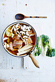 Asian mushroom soup with prawns