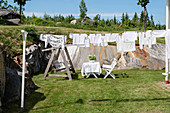 Laundry hung up to dry in garden