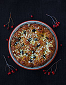 Swedish Christmas cake with Lussekatter (saffron buns), raisins and almonds