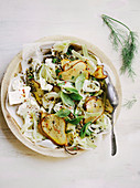 Lentil, pear and pickled fennel salad with goat's cheese