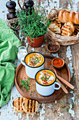 Pumpkin soup in mugs