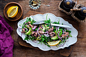 Tuna and avocado salad with red onions