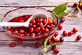 Cornelian cherries preserved in spicy vinegar