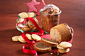 Cinnamon spiral biscuits and cake baked in jars for Christmas