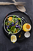 Meadow flower salad with a mustard dressing