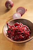 Red onion confit with maple syrup