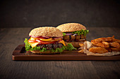 Grilled Beef Burger and Grilled Chicken Burger with wedges
