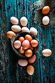 Organic eggs on wood