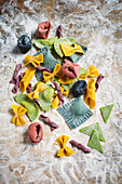 Colorful homemade pasta