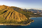 Coastal mountains on Oahu, Hawaii, aerial photograph