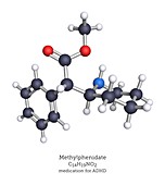 Methylphenidate drug, molecular model