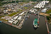Industrial port and chemical factory, aerial photograph