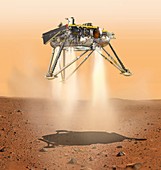 InSight lander touching down on Mars, illustration