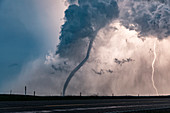 Rope tornado at night, South Dakota, USA