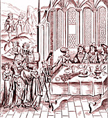 Medieval feast, 19th Century illustration