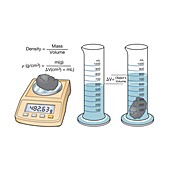 Measuring the density of an object, illustration