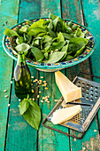 Ingredients for the preparation of basil pesto