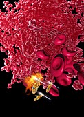 Red blood cells and nanobots, illustration