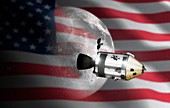 Apollo Command and Service Module and US flag, illustration