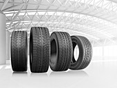 Set of four car tyres, illustration