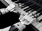 Robot hands on piano, illustration