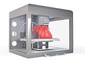 Illustration of a 3d printer printing a heart