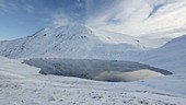 Mountains and lake in snow