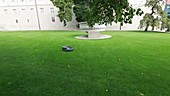 Robotic lawn mower mowing a lawn