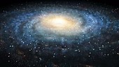 Milky Way galaxy spiral arms, labelled animation