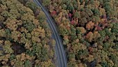 Road in the Catskills in autumn, aerial