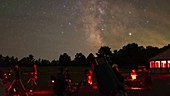 Star gazers watching night sky timelapse, USA