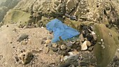 Blue plastic bag filmed underwater