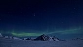 Northern lights over glacier timelapse, Arctic