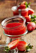 Sweet and spicy strawberry ketchup with fresh pepper, vinegar, orange and lemon