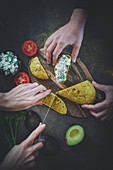 Avocado and turmeric bread with feta cream cheese