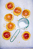 Small apricot tarts with marzipan